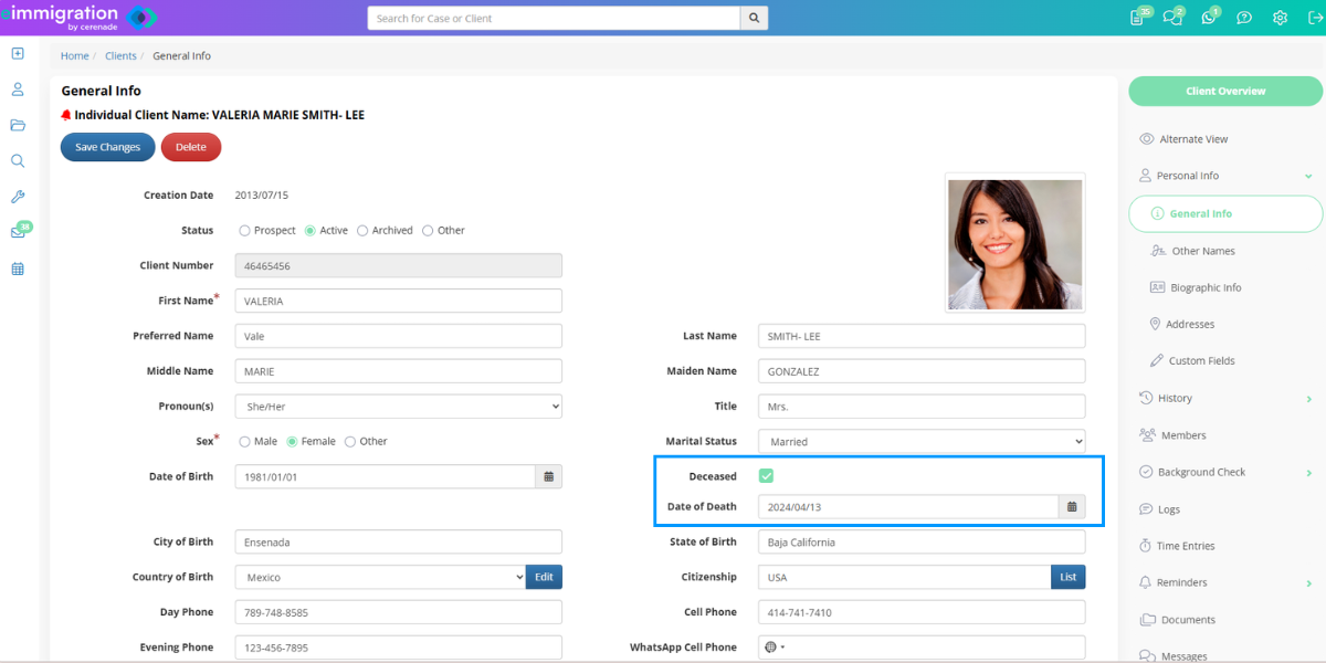 Deceased Client Fields